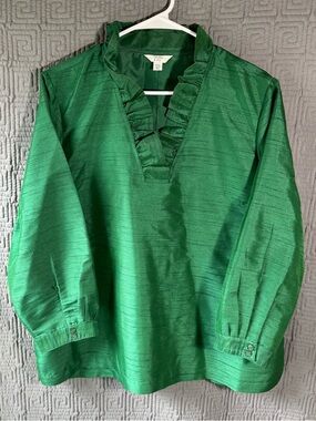 Crown & Ivy Womens XXL Christmas Green Ruffle Neck Long Sleeve Top Blouse Spring